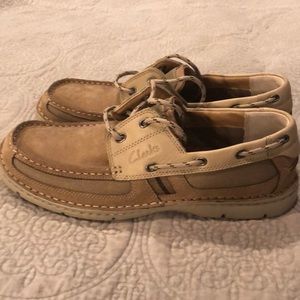 Clarks Taupe Nubuck Waterloo boat shoes never worn tag on bottom new 9 1/2 M